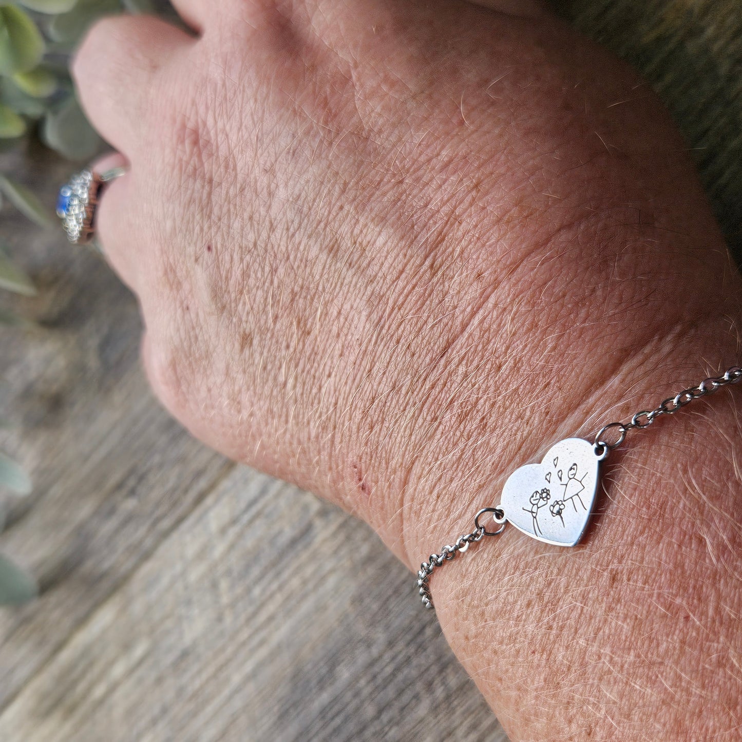 Custom Engraved Heart Bracelet with Child’s Drawing – Personalised Mother’s Day Gift