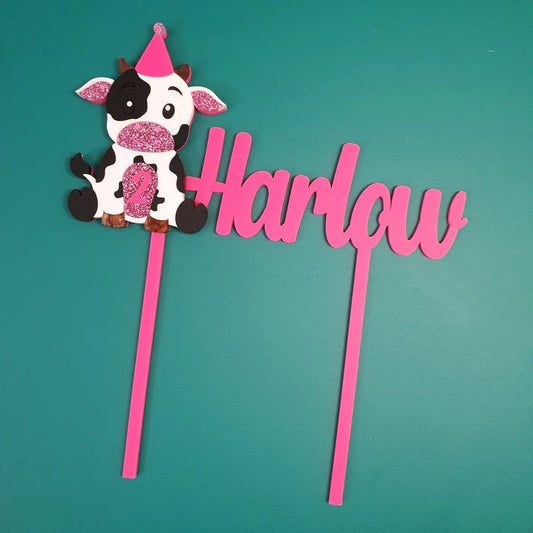 Millie Moo Cow Cake Topper with PARTY HAT | Personalised