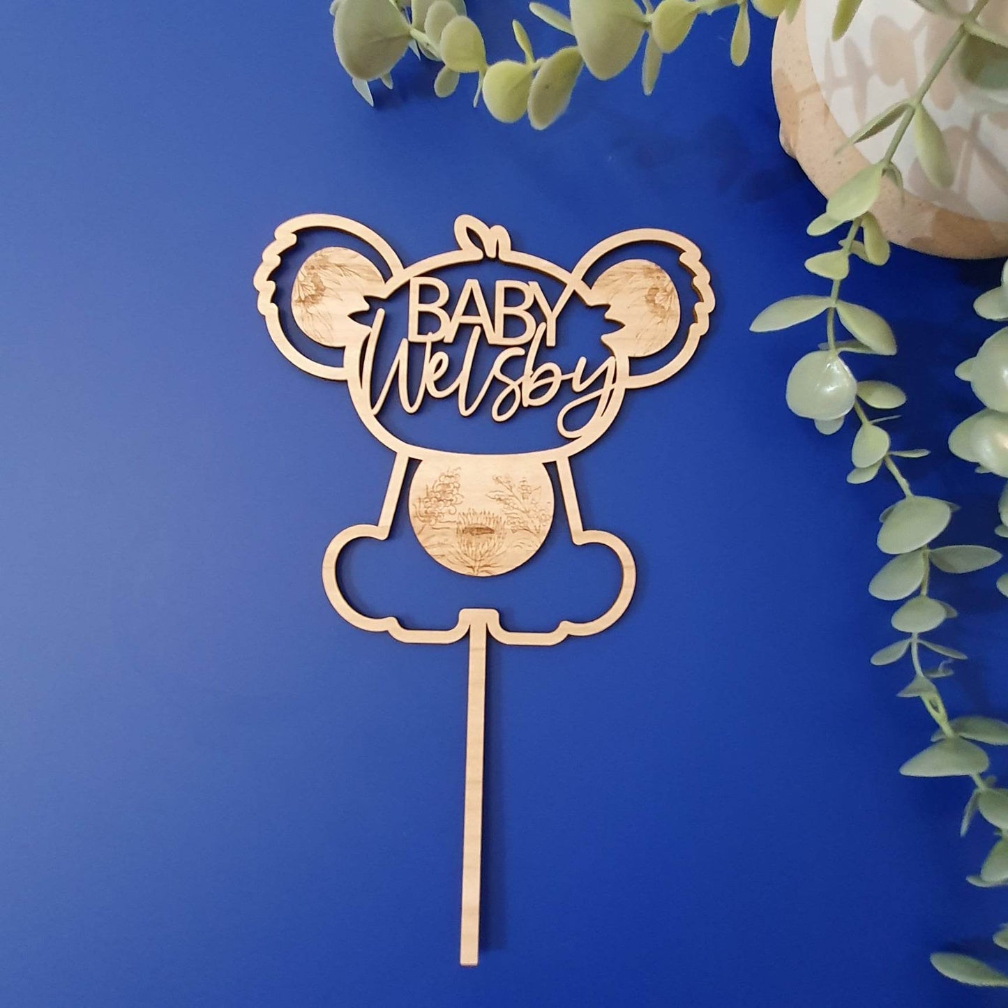 Koala and Native Flower Baby Shower Cake Topper | Personalised