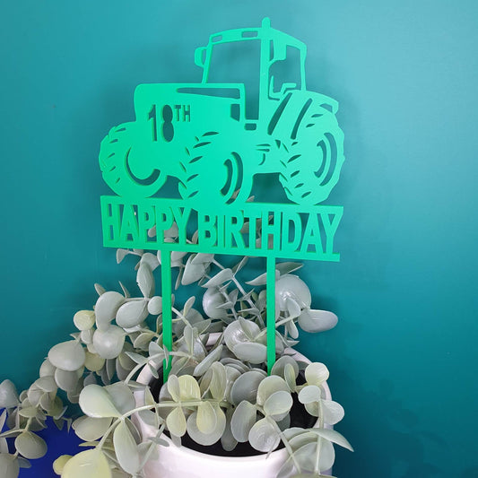 Tractor Happy Birthday Cake Topper | Custom Colours