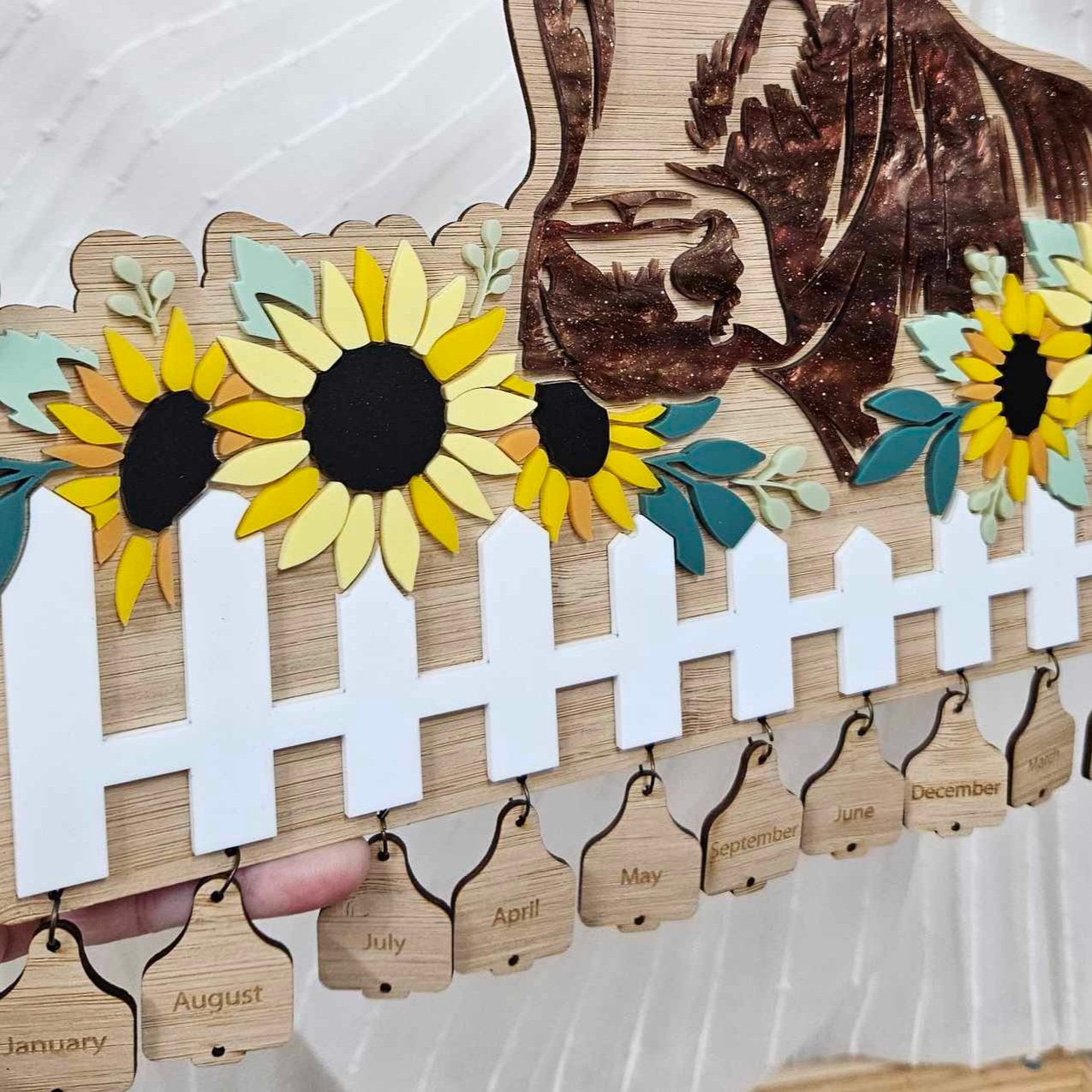"Our Herd" Celebration Calendar | Farmhouse Style Birthday Tracker with Sunflowers & White Picket Fence