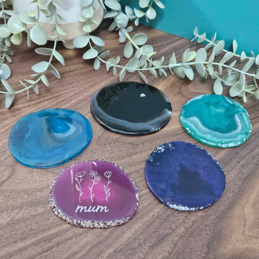 Mum Floral Design Agate Coaster Engraved | Select colour