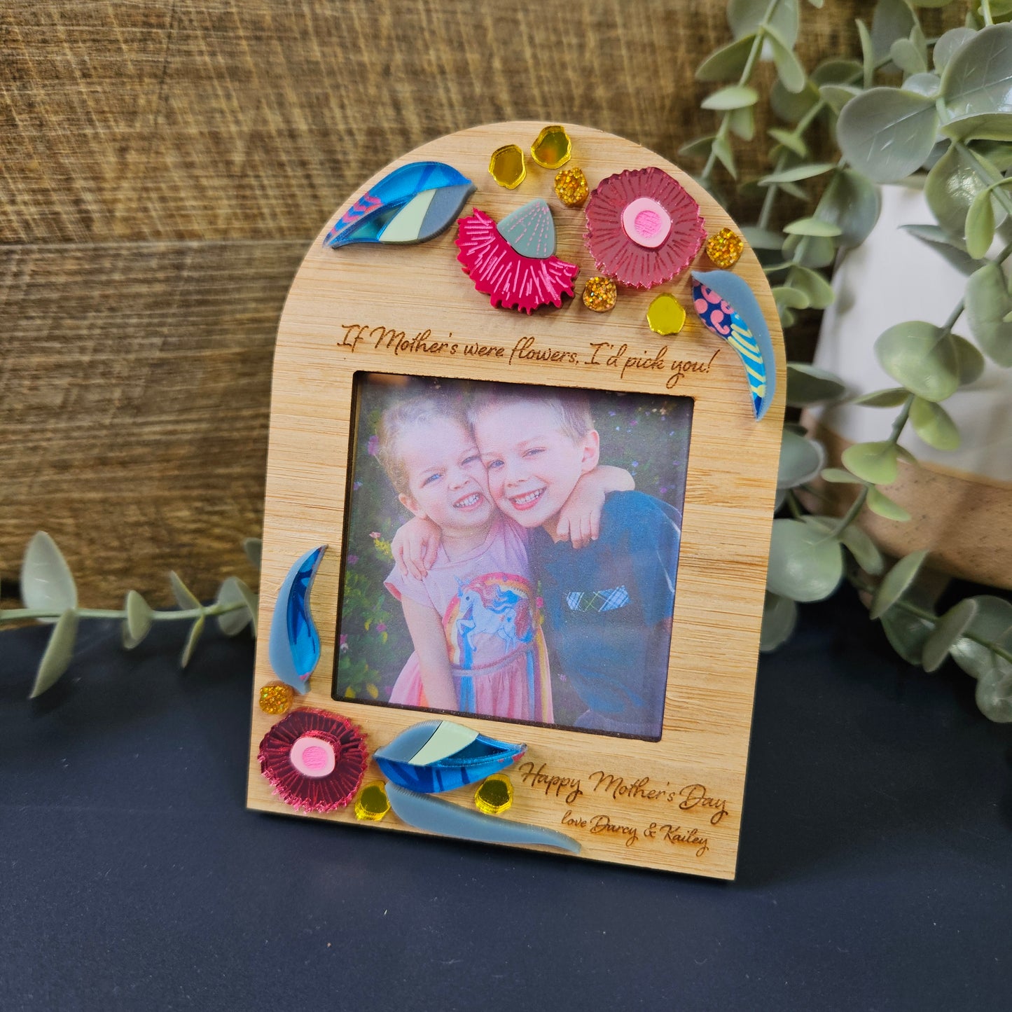 Australian Native Blossom Mother’s Day Photo Frame & Fridge Magnet – Personalised Gift