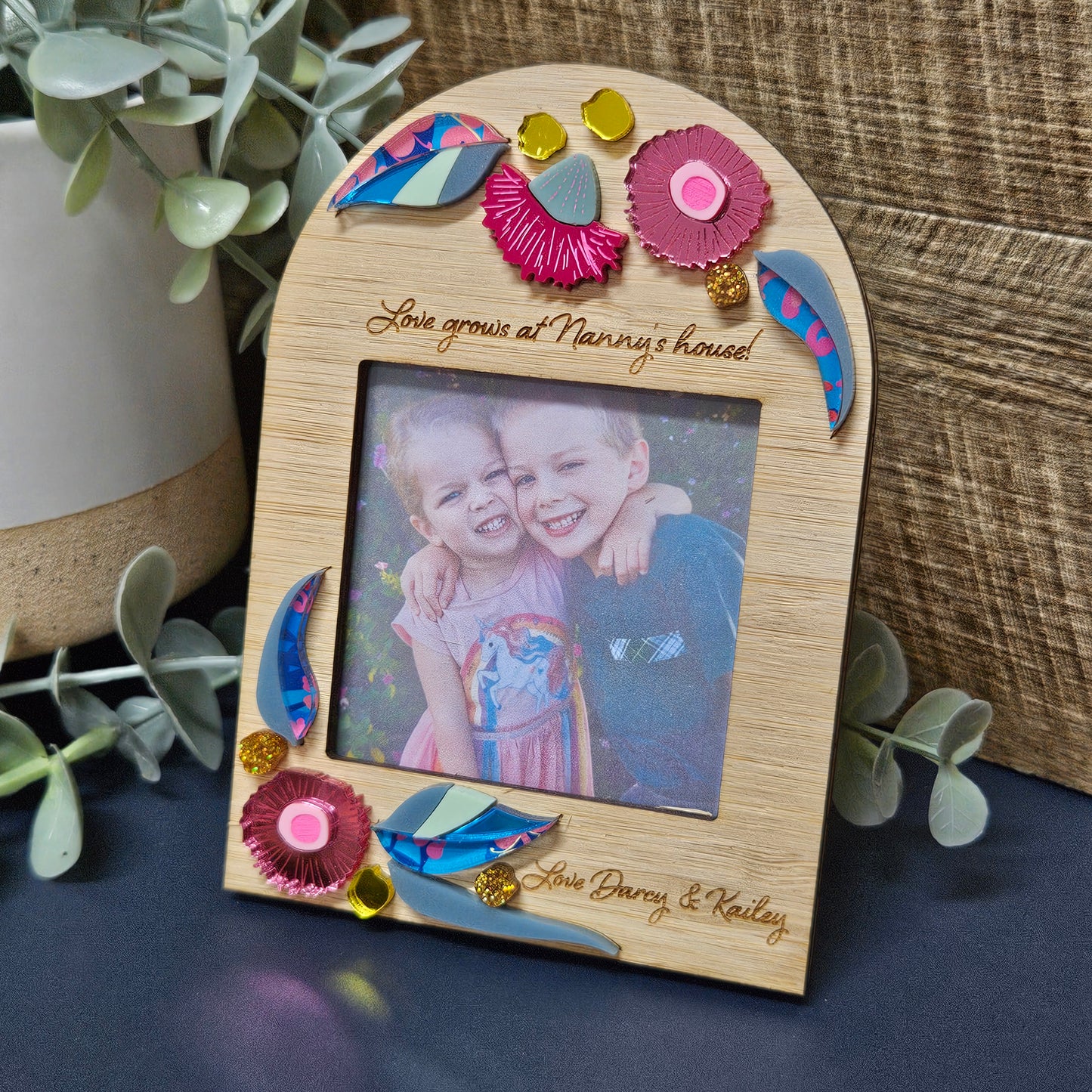 Australian Native Blossom Mother’s Day Photo Frame & Fridge Magnet – Personalised Gift