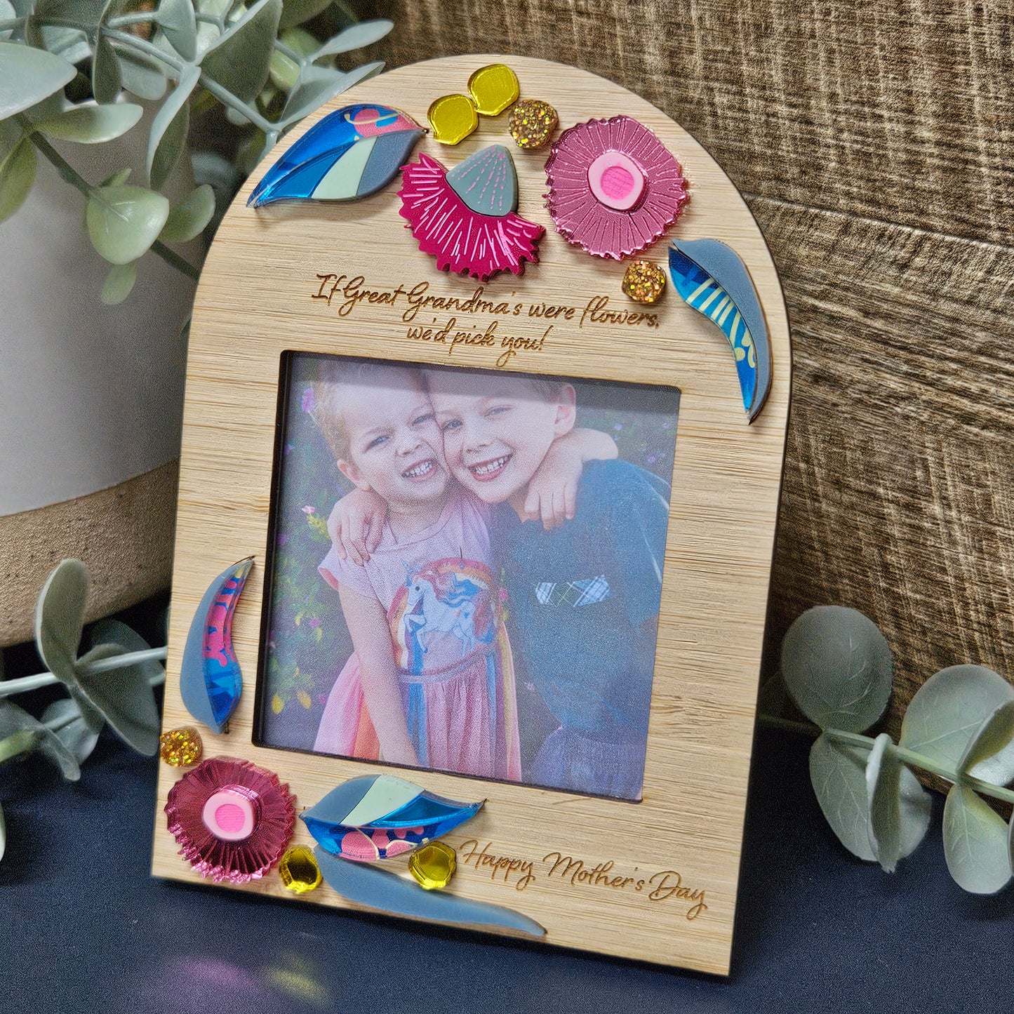 Australian Native Blossom Mother’s Day Photo Frame & Fridge Magnet – Personalised Gift