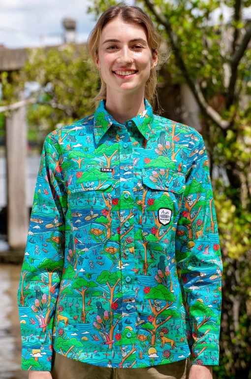 TradeMutt Women's Full Button Long Sleeve Workshirt | Blinky Chill