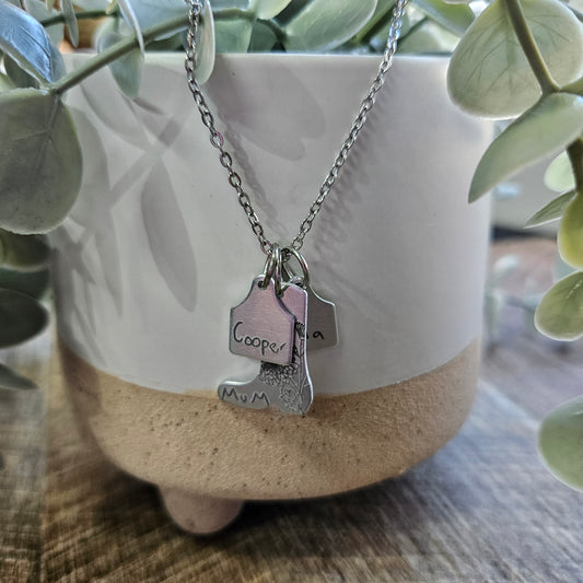 Personalised Country Charm Necklace – Custom Boot & Cattle Tags with Kids’ Names & Birth Flowers