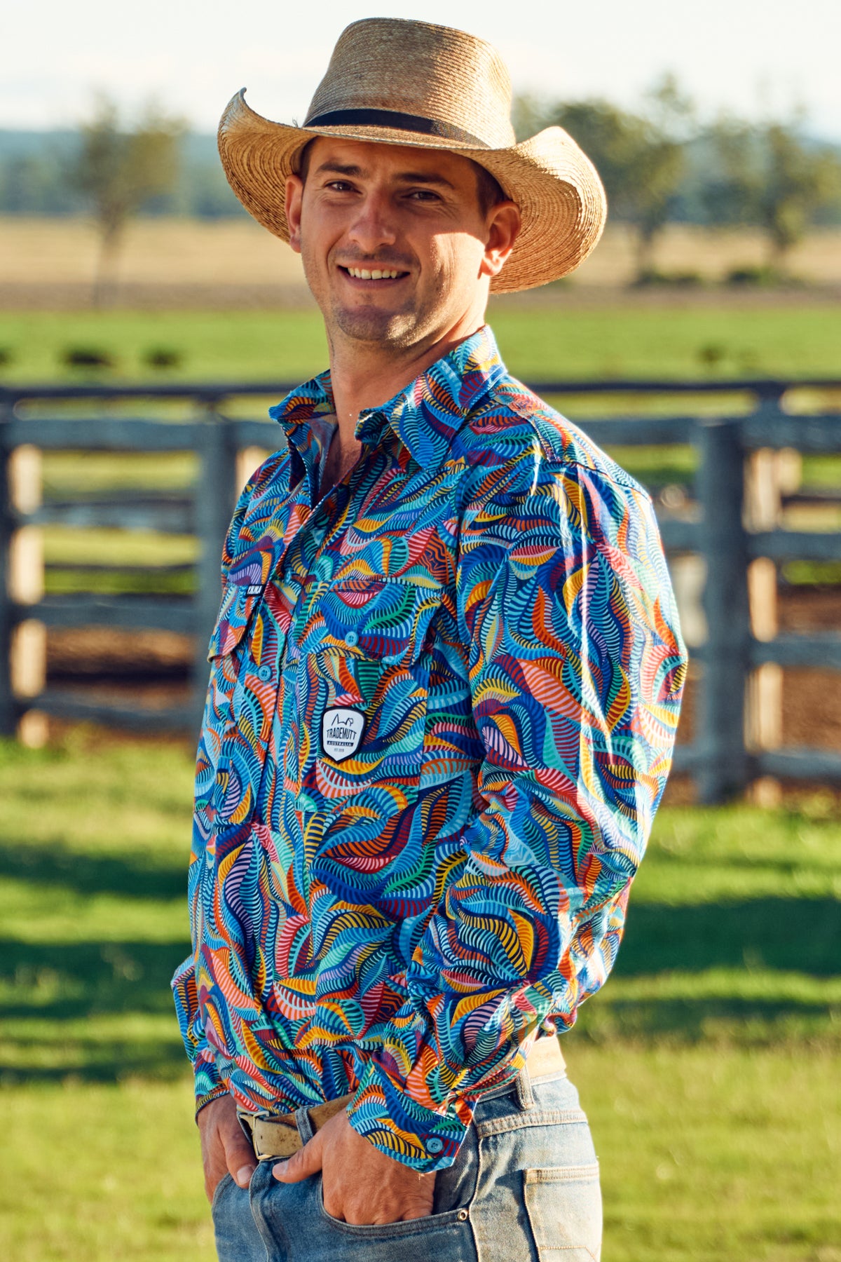 TradeMutt Men's Snazzy Half Button Long Sleeve Workshirt