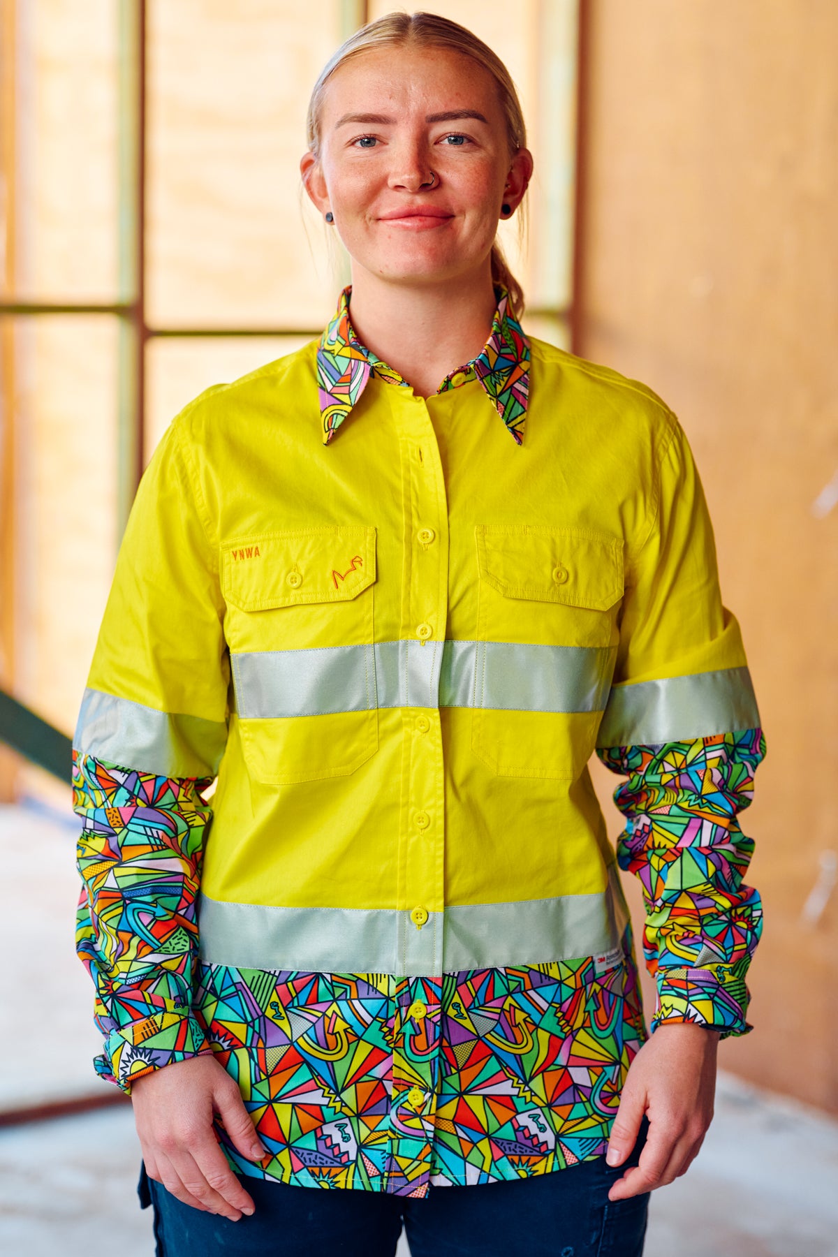 TradeMutt Women's Bonza Orange OR Yellow Day/Night Hi Vis 2.0 Full Button Work Shirt