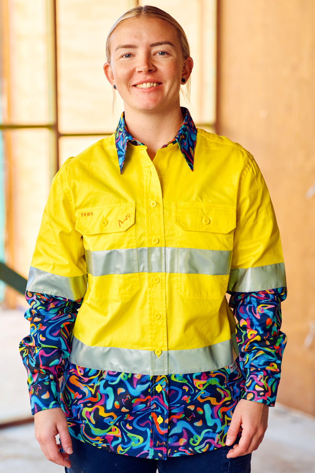 TradeMutt Women's Pearler Orange OR Yellow Day/Night Hi Vis 2.0 Full Button Work Shirt