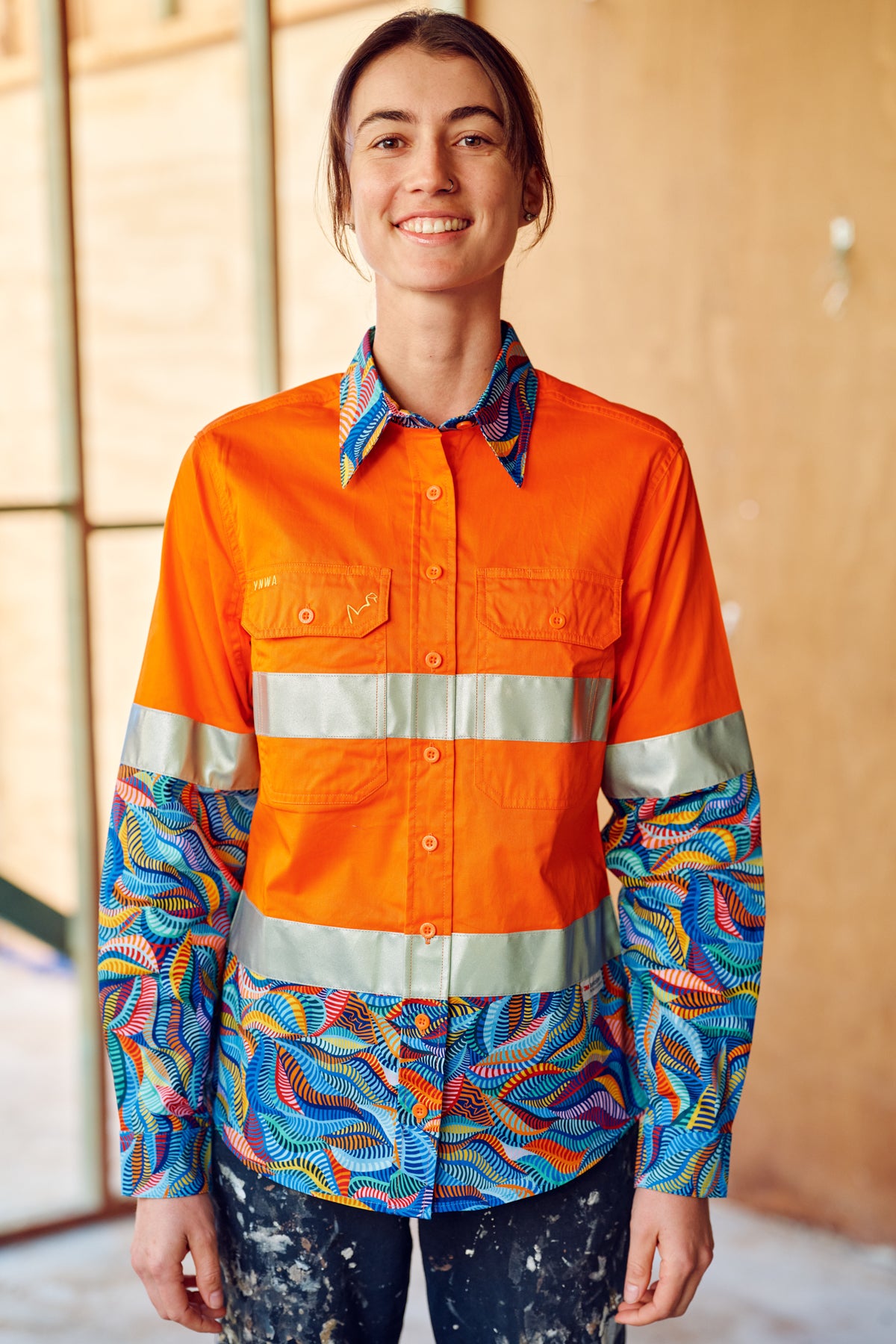 TradeMutt Women's Snazzy Orange OR Yellow Day/Night Hi Vis 2.0 Full Button Work Shirt