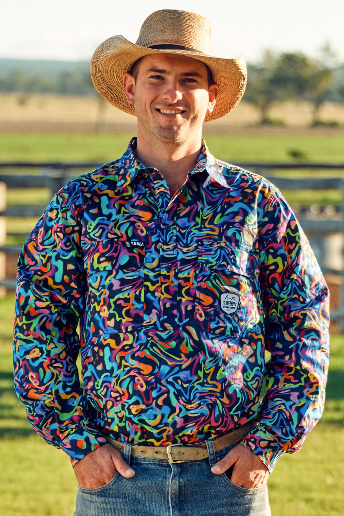 TradeMutt Men's Pearler Half Button Long Sleeve Workshirt