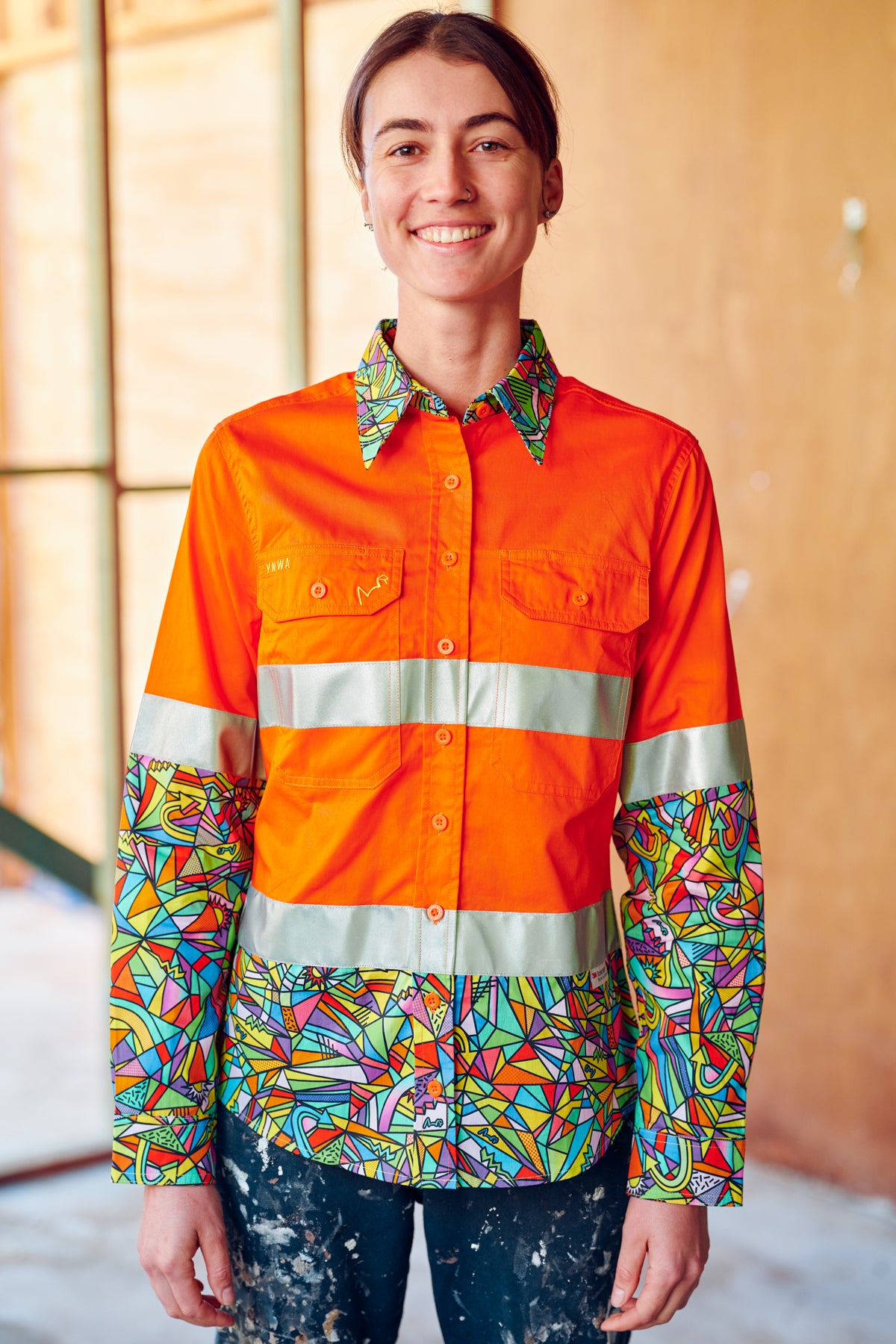 TradeMutt Women's Bonza Orange OR Yellow Day/Night Hi Vis 2.0 Full Button Work Shirt