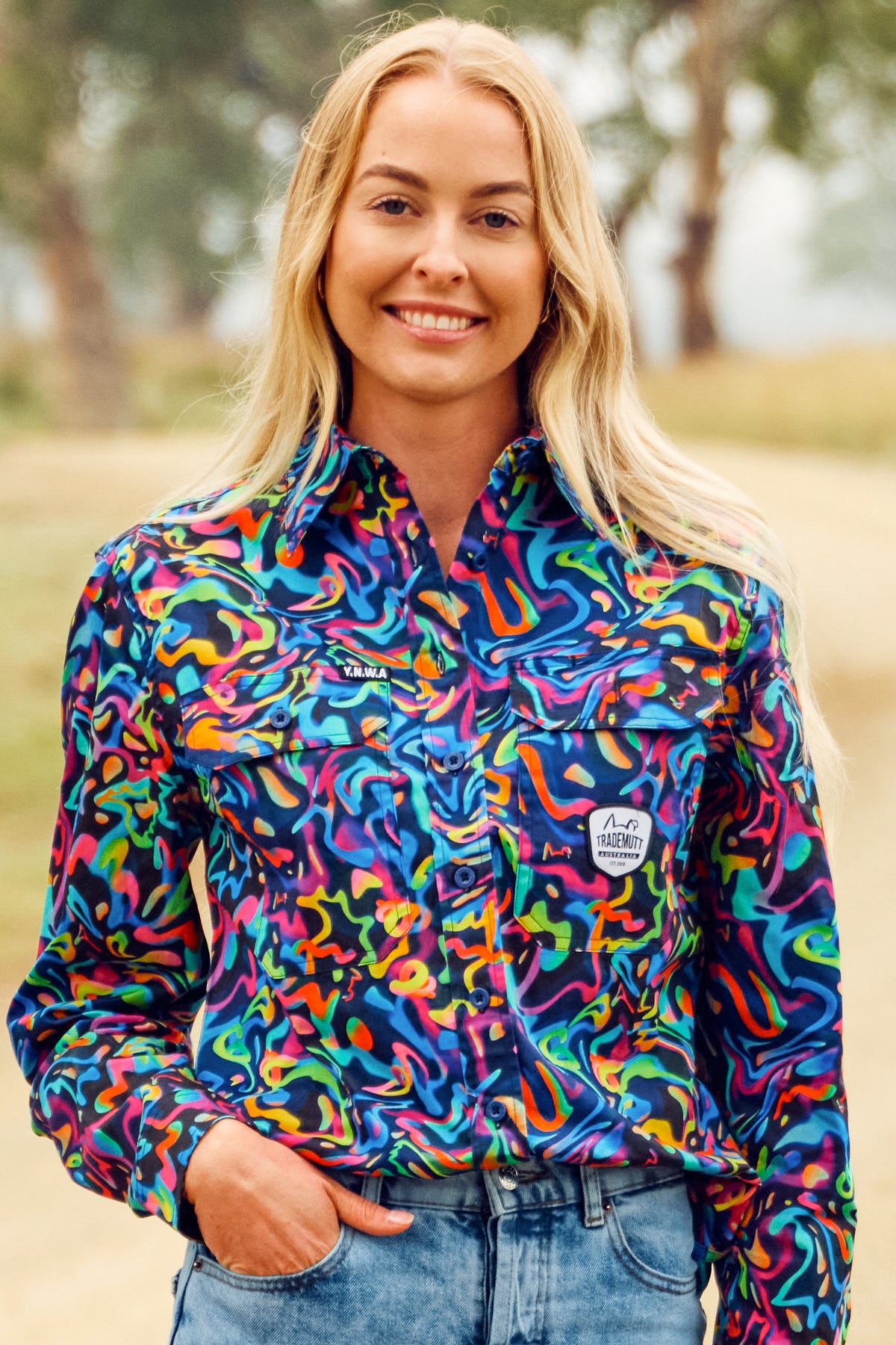 TradeMutt Women's Pearler Full Button Long Sleeve Workshirt