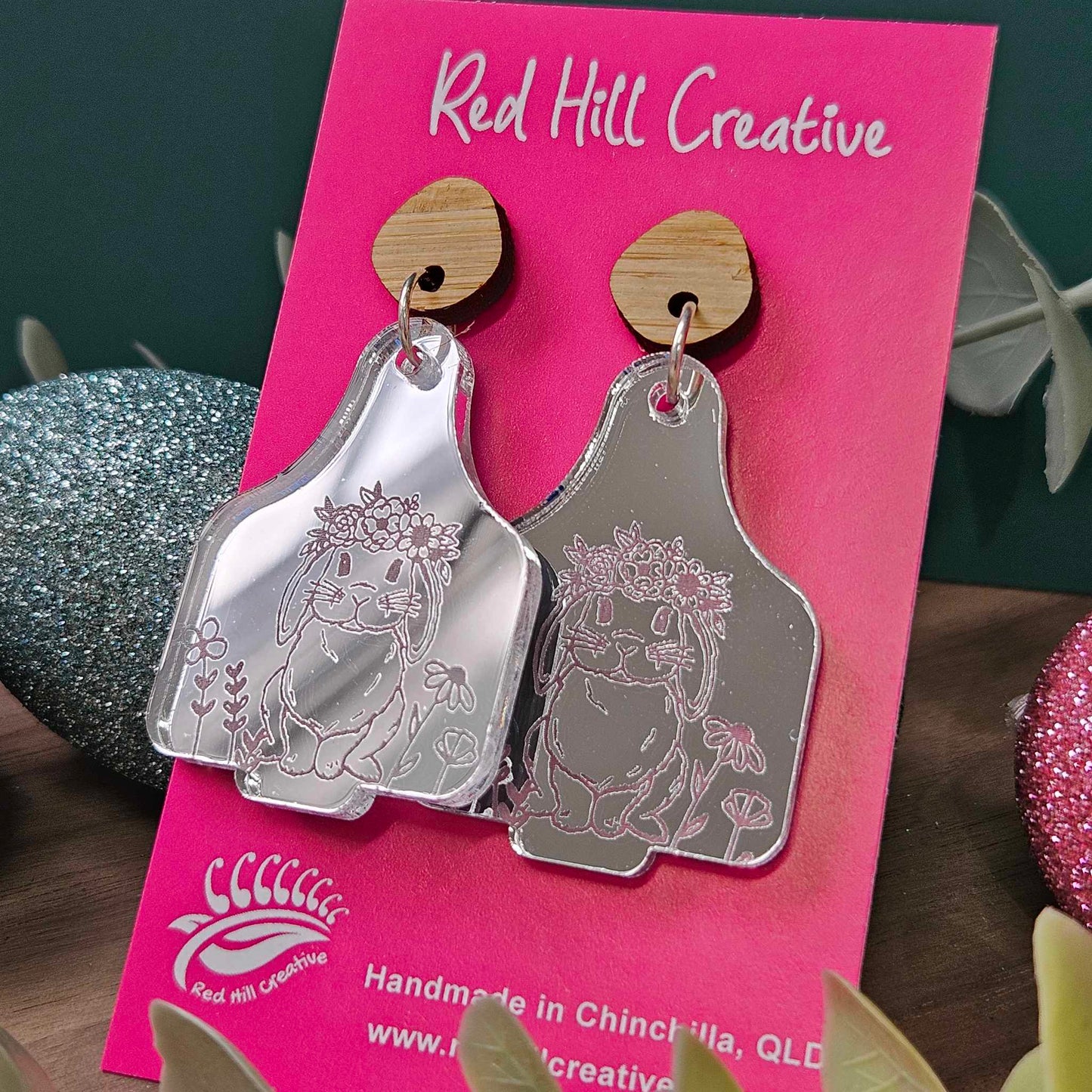 Garden Bunny {cow tag} | Easter Earrings | Choose your colour