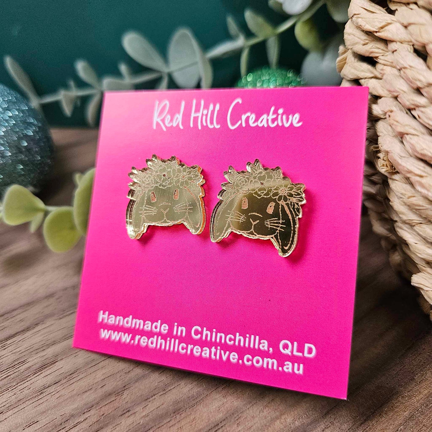 Bunny Floral Crown Studs | Easter Earrings | Choose your colour