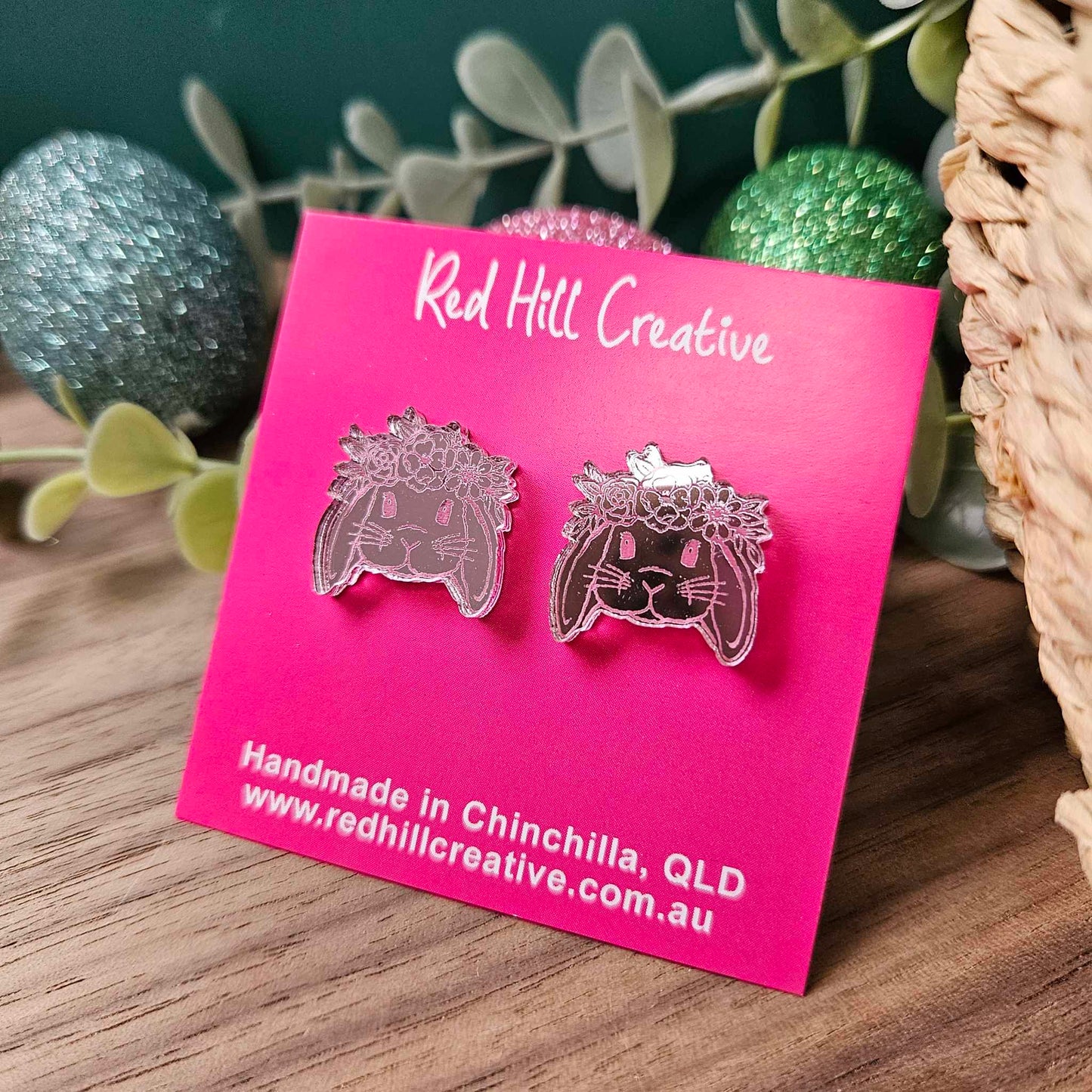 Bunny Floral Crown Studs | Easter Earrings | Choose your colour