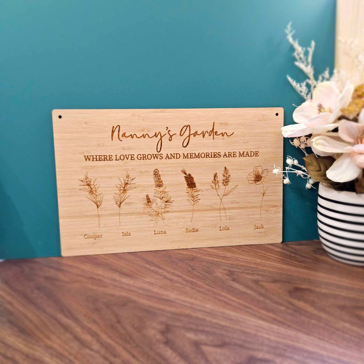 Nanny/Grandma/Grandad/Pop's (etc) Garden Bamboo Australian Native Flowers Birth Month Sign | PERSONALISED