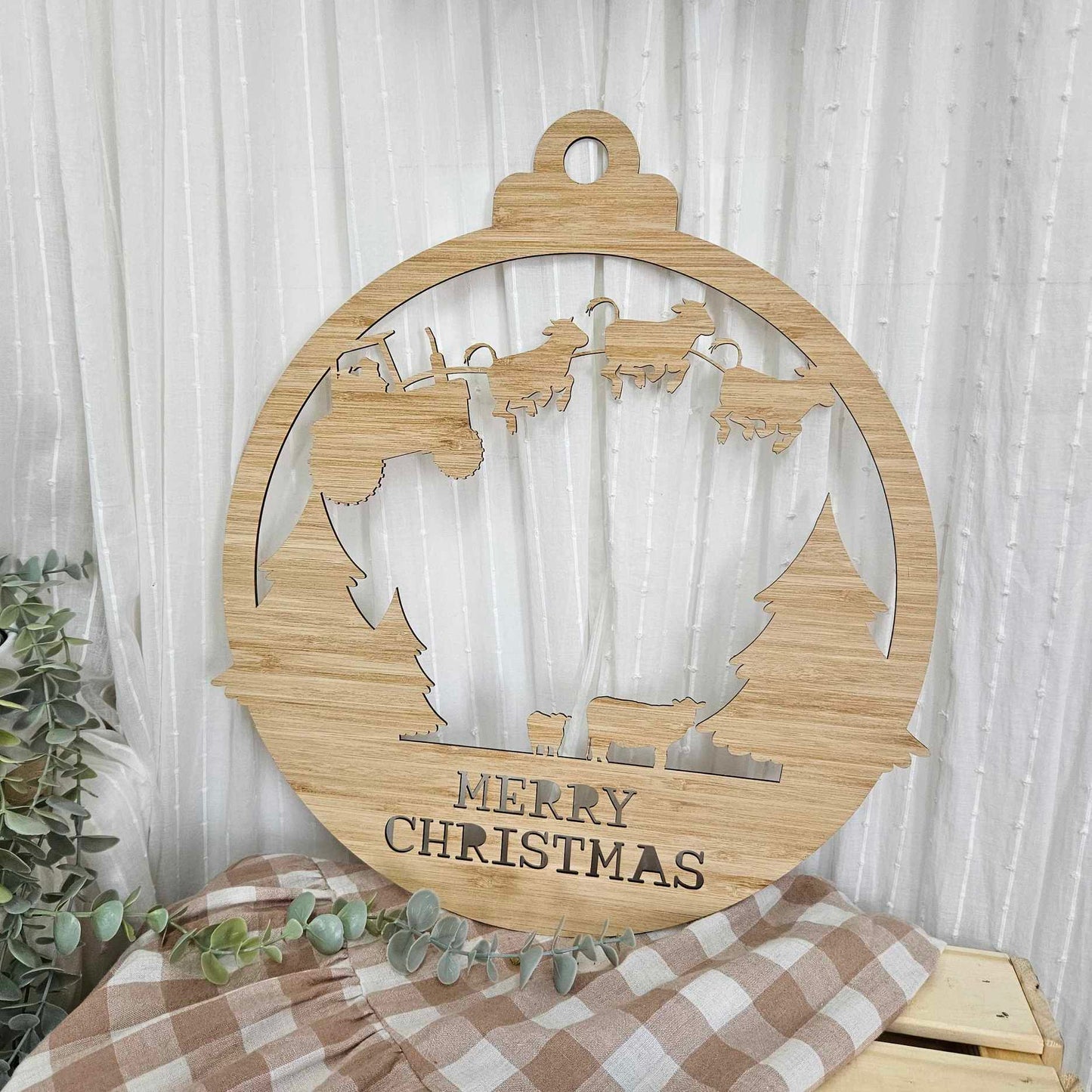 Oversized Bamboo Christmas Baubles | Kangaroos or Tractor Sleigh