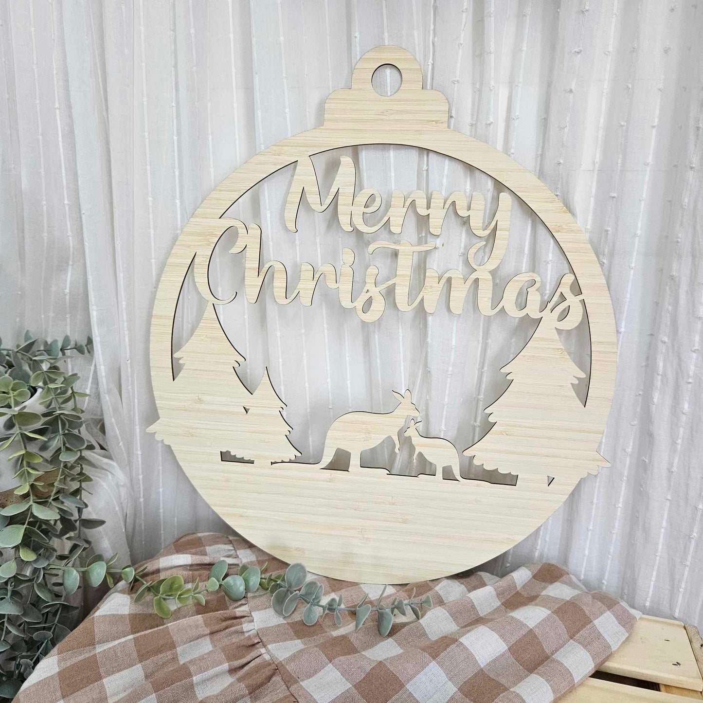 Oversized Bamboo Christmas Baubles | Kangaroos or Tractor Sleigh