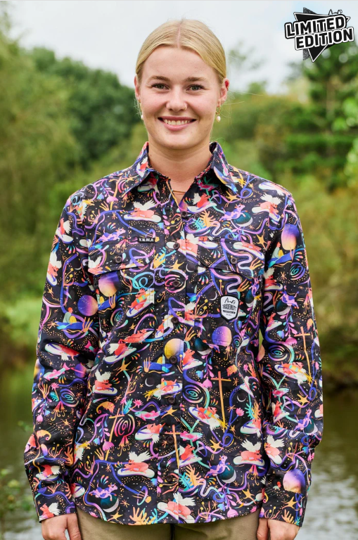 TradeMutt Women's Full Button Long Sleeve Workshirt | Pork Patrol