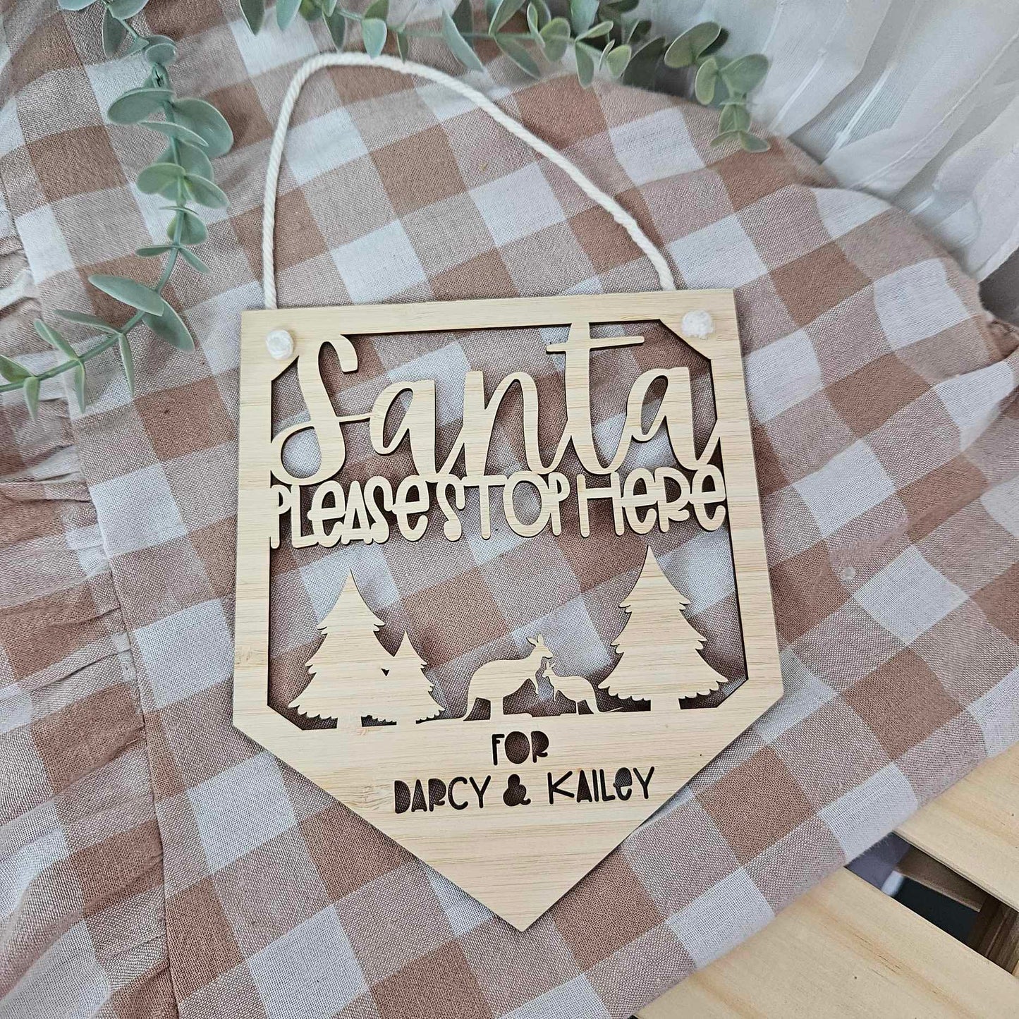 'Santa Please Stop Here' Aussie Christmas | PERSONALISED Door Hangers