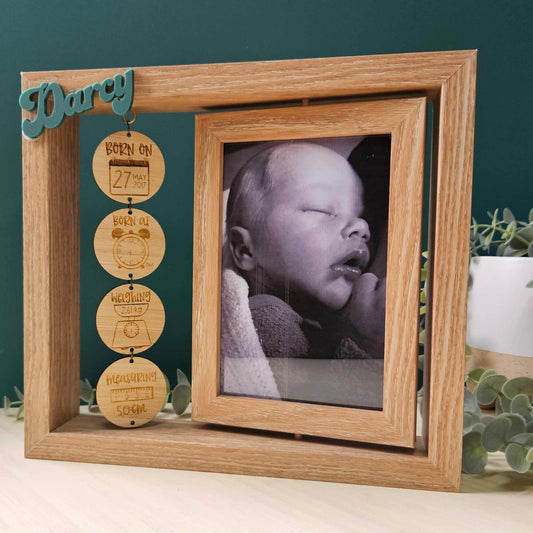 Double Sided Rotating Photo Frame | Personalised {BIRTH STATS}