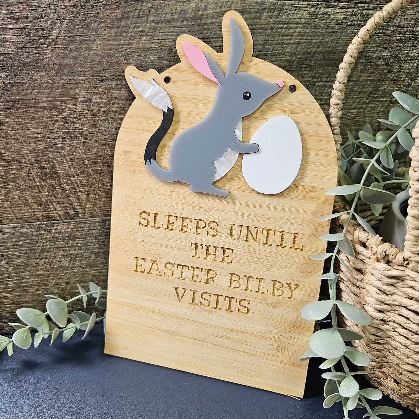 Personalised Bilby Easter Countdown Sign in Bamboo & Acrylic