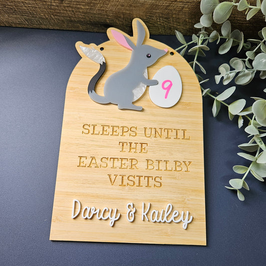 Personalised Bilby Easter Countdown Sign in Bamboo & Acrylic