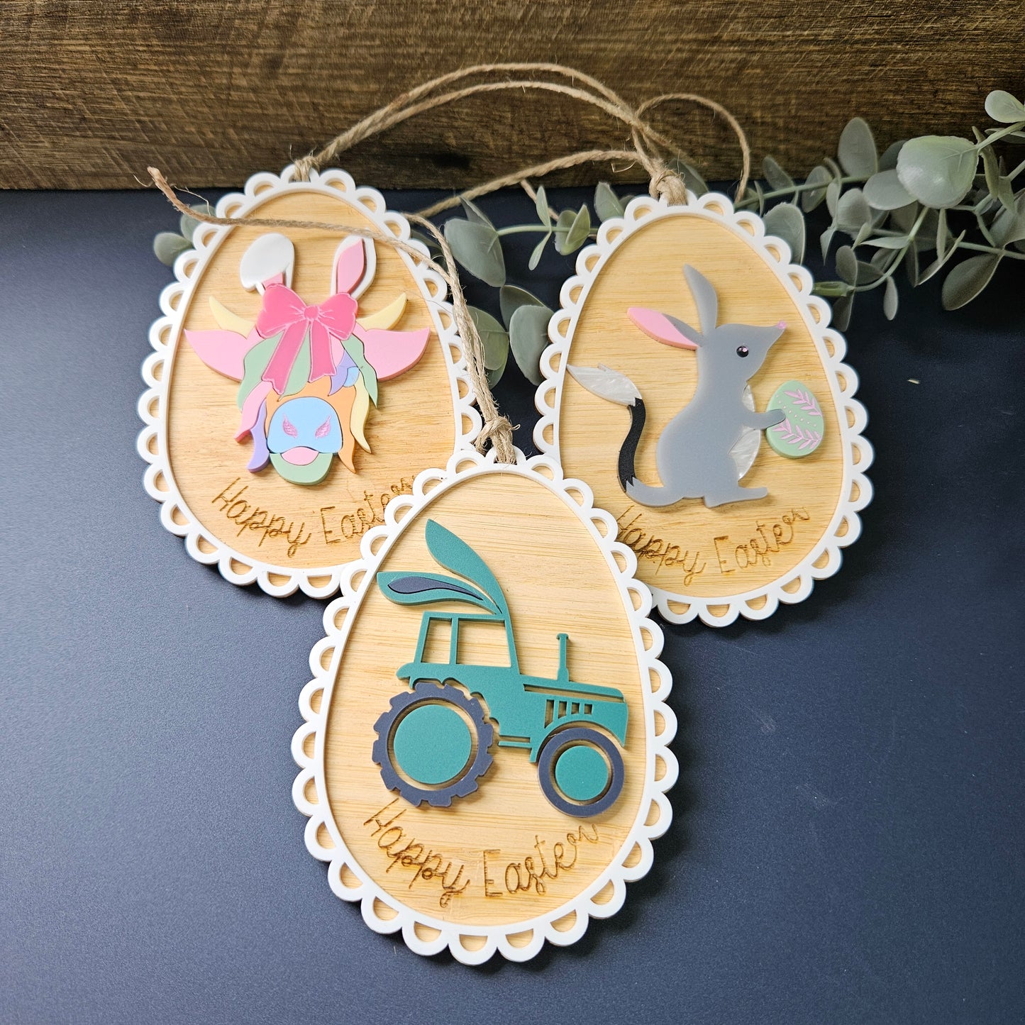 Personalised Easter Name Tags | Vintage Lace Egg | Cow