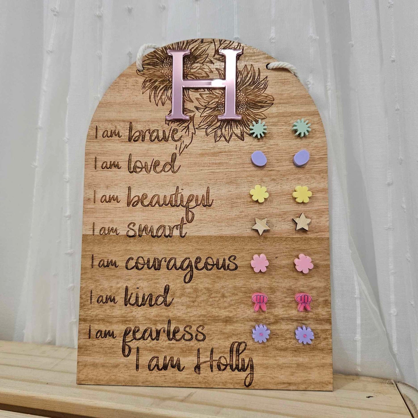 Sunflower Monogram Affirmation Plaque Earring Display | Personalised