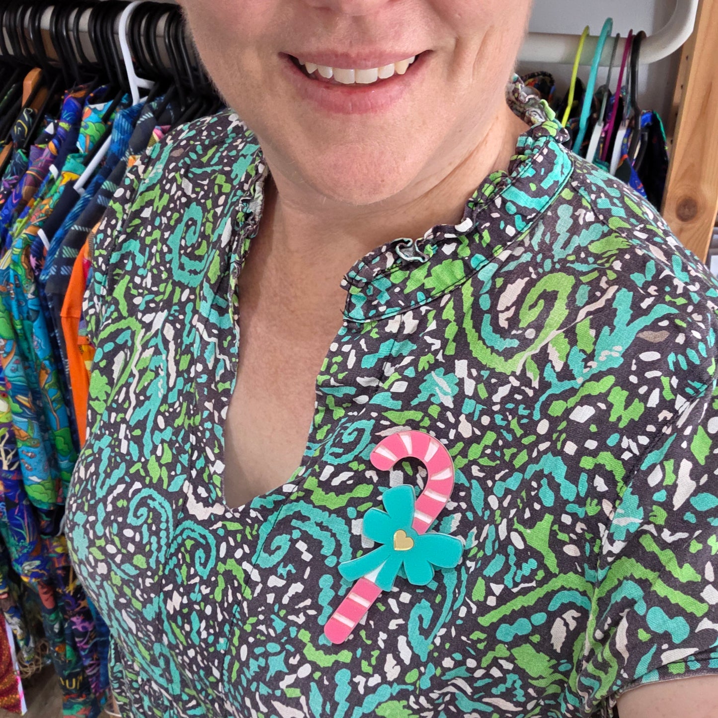 Candy Cane | Kitschmas Acrylic Christmas Brooch | Limited Edition | Red Hill Creative