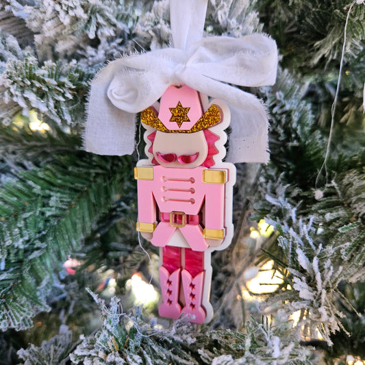 🤠💗 Kitschmas Cowboy Nutcracker Ornament – Pink