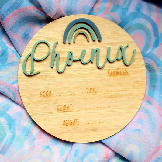 Baby Announcement Disc | Rainbow | Personalised
