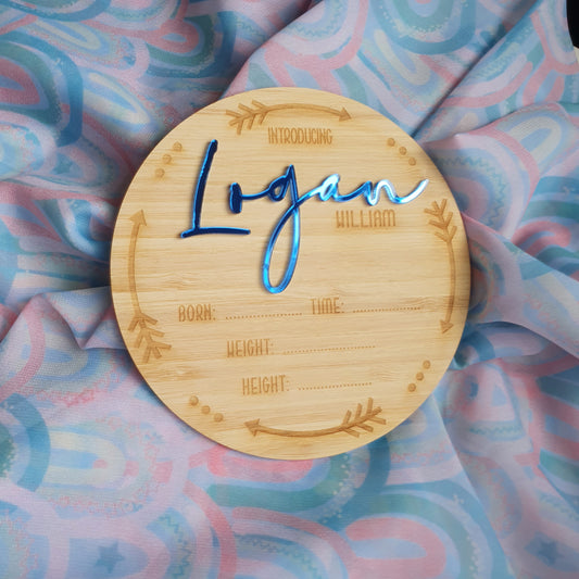 Baby Announcement Disc | Arrows | Personalised