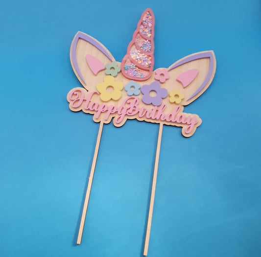 Unicorn Confetti 'Happy Birthday' Cake Topper