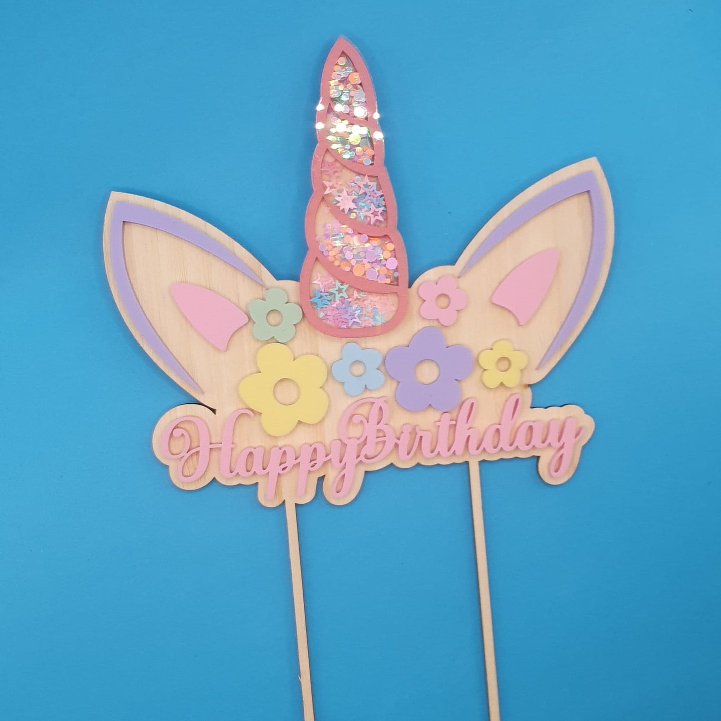 Unicorn Confetti 'Happy Birthday' Cake Topper