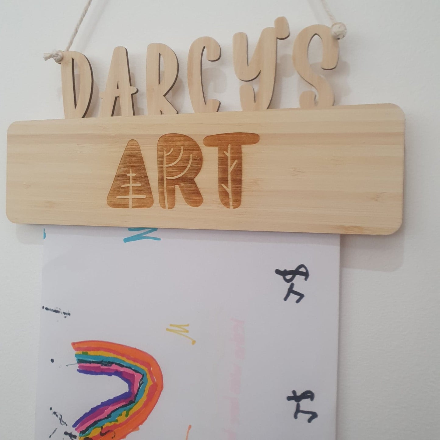 Custom Name Childrens/kids artwork display hanger.