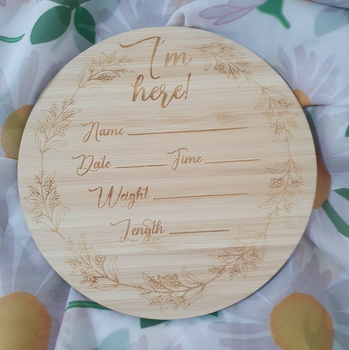 Wattle "Hello World" Baby Announcement Disc (Double Sided)