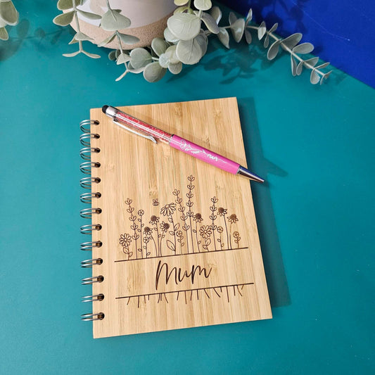 Ditzy Floral Engraved Bamboo Notebook | PERSONALISED