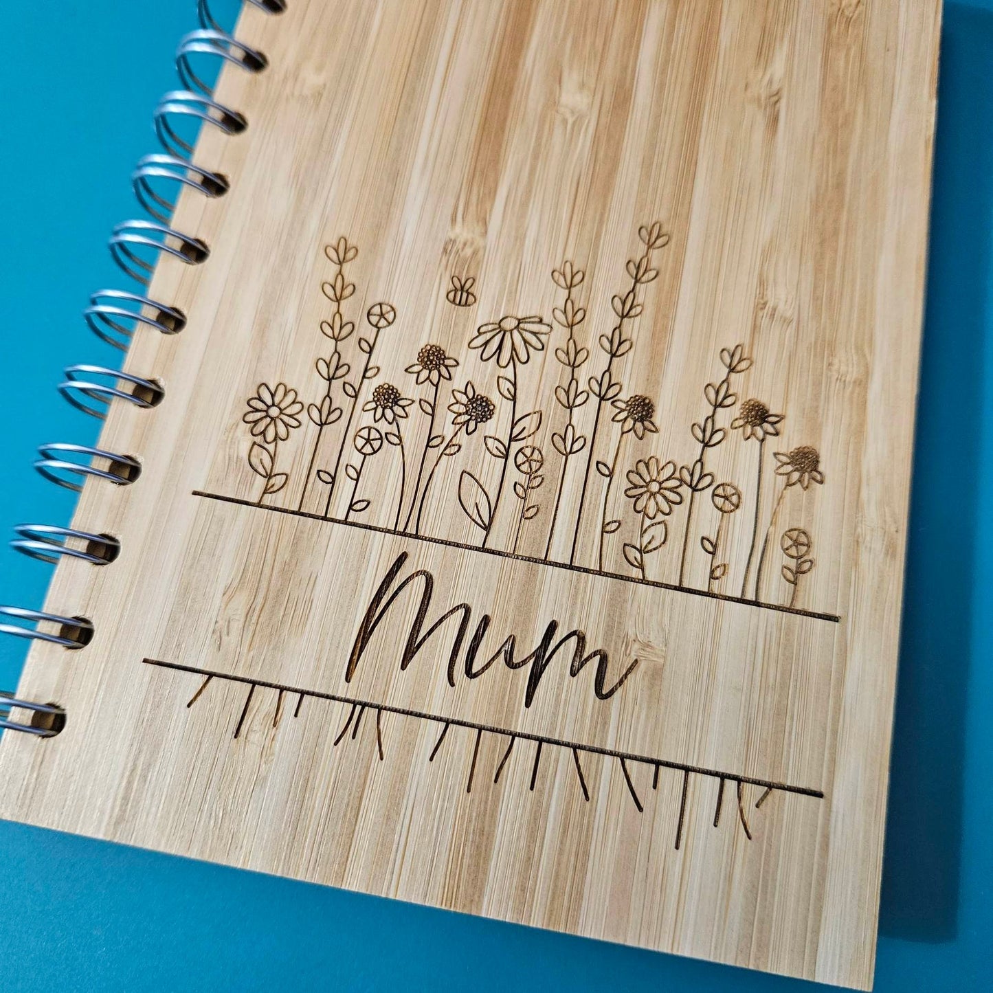 Ditzy Floral Engraved Bamboo Notebook | PERSONALISED