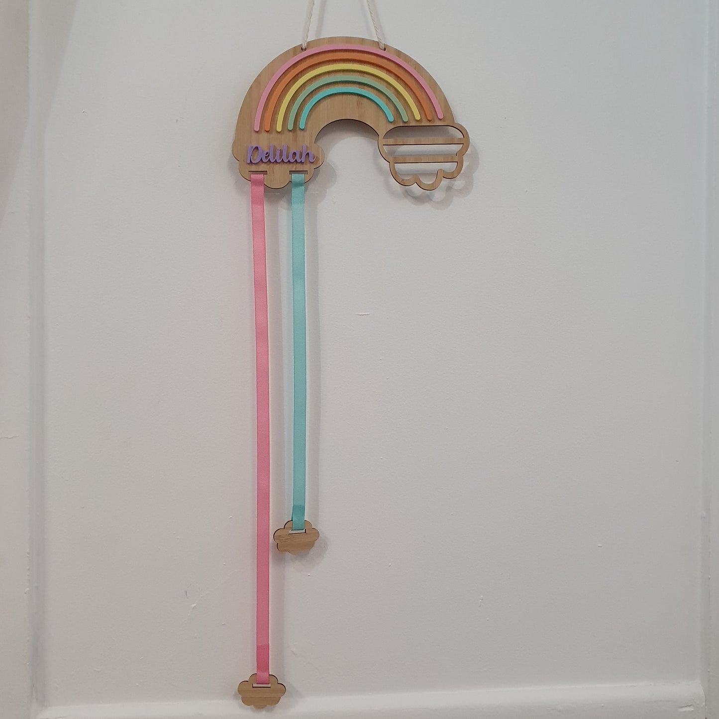 Pastel Rainbow Bow Holder Bamboo and Acrylic | Personalised