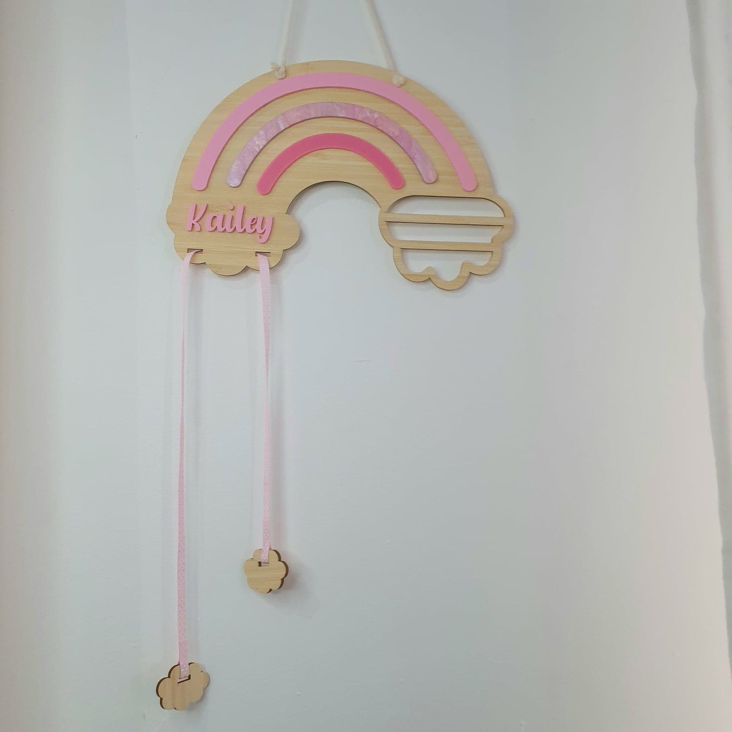 Rainbow Bow Holder Layered Bamboo and Acrylic | Personalised