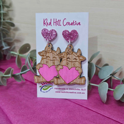 Cute Cow Valentine Earrings {Dangles}