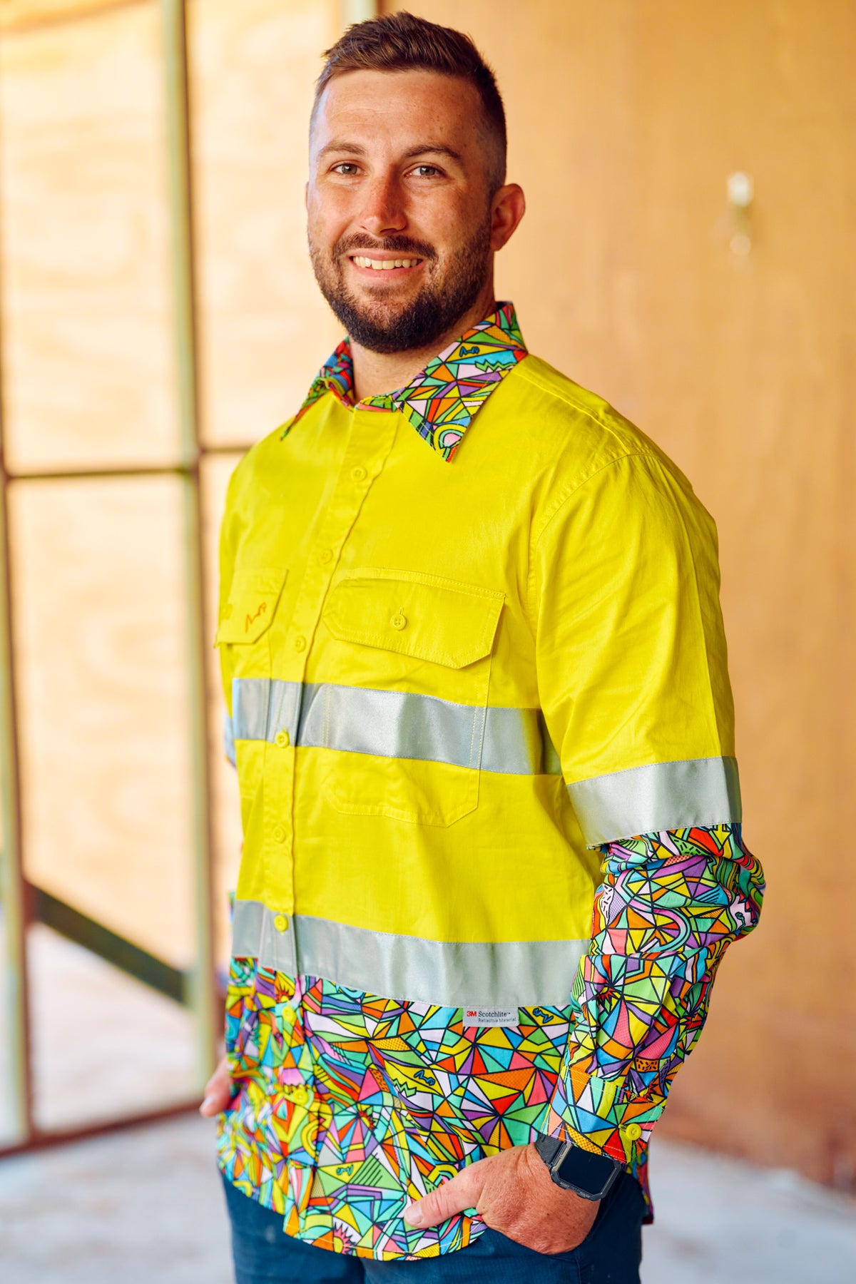 TradeMutt Men's Bonza Orange OR Yellow Day/Night Hi Vis 2.0 Full Button Work Shirt