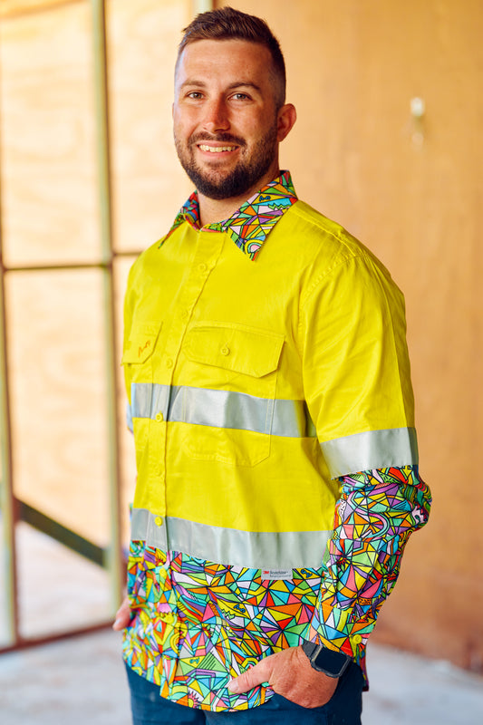 TradeMutt Men's Bonza Orange OR Yellow Day/Night Hi Vis 2.0 Full Button Work Shirt