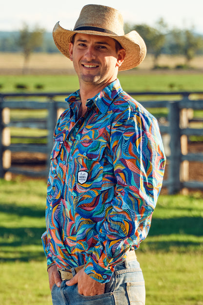 TradeMutt Men's Snazzy Half Button Long Sleeve Workshirt