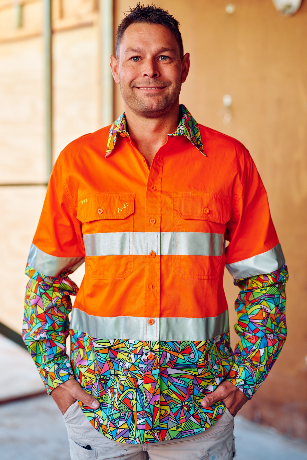 TradeMutt Men's Bonza Orange OR Yellow Day/Night Hi Vis 2.0 Full Button Work Shirt