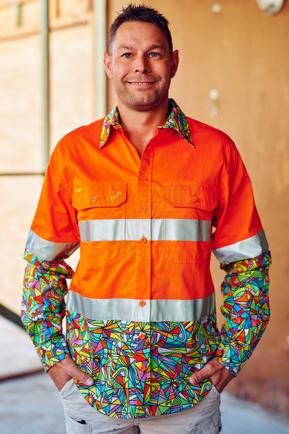 TradeMutt Men's Bonza Orange OR Yellow Day/Night Hi Vis 2.0 Full Button Work Shirt