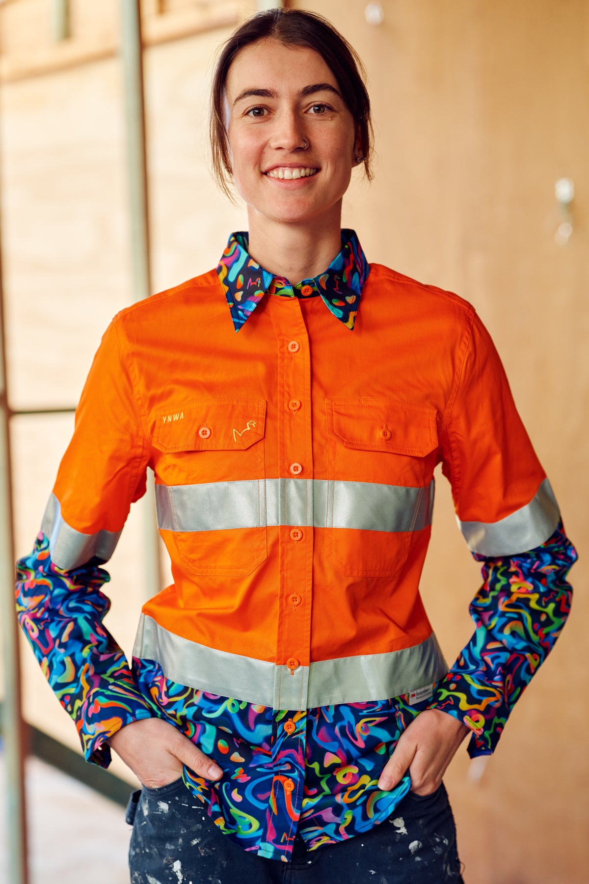 TradeMutt Women's Pearler Orange OR Yellow Day/Night Hi Vis 2.0 Full Button Work Shirt